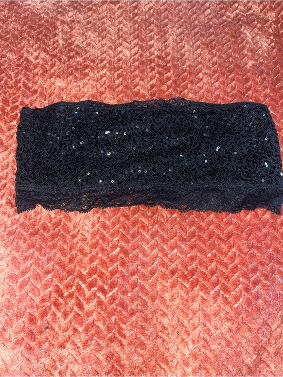 Tarea Other - Black Sequin Lace Bandeau Bra - Women's Strapless Bralette Size M